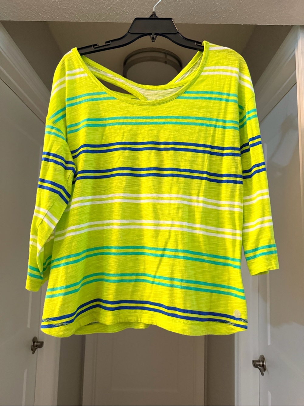 Talbots Women’s Neon Yellow Striped Boatneck Top